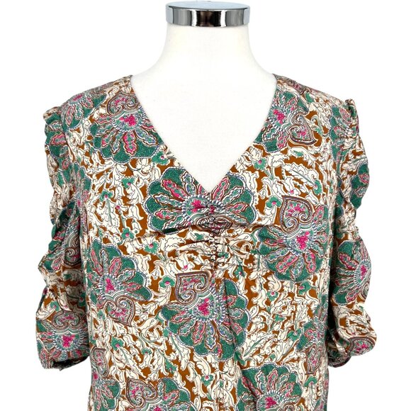 Veronica Beard Henrieta Silk Floral Ruched Blouse Top Multicolor Size 8 - Picture 2 of 15